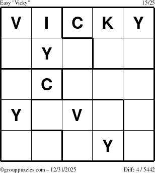 The grouppuzzles.com Easy Vicky puzzle for Wednesday December 31, 2025
