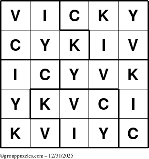 The grouppuzzles.com Answer grid for the Vicky puzzle for Wednesday December 31, 2025