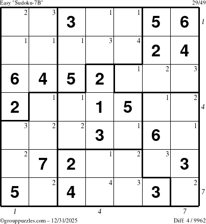 The grouppuzzles.com Easy Sudoku-7B puzzle for Wednesday December 31, 2025 with all 4 steps marked