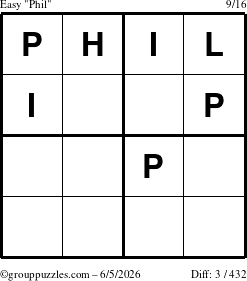 The grouppuzzles.com Easy Phil puzzle for Friday June 5, 2026