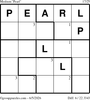 The grouppuzzles.com Medium Pearl puzzle for Friday June 5, 2026 with the first 3 steps marked