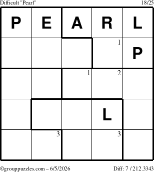 The grouppuzzles.com Difficult Pearl puzzle for Friday June 5, 2026 with the first 3 steps marked