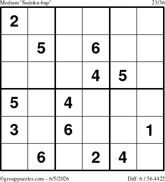 The grouppuzzles.com Medium Sudoku-6up puzzle for Friday June 5, 2026