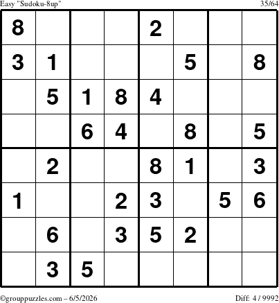 The grouppuzzles.com Easy Sudoku-8up puzzle for Friday June 5, 2026