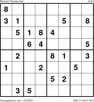 The grouppuzzles.com Medium Sudoku-8up puzzle for Friday June 5, 2026