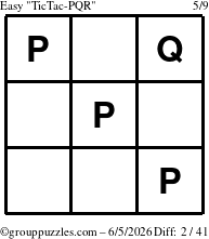 The grouppuzzles.com Easy TicTac-PQR puzzle for Friday June 5, 2026