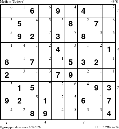 The grouppuzzles.com Medium Sudoku puzzle for Friday June 5, 2026 with all 7 steps marked