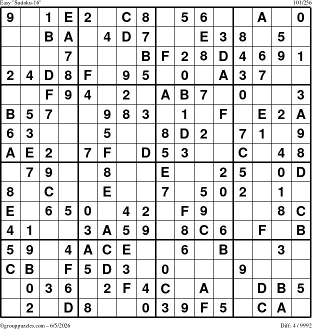 The grouppuzzles.com Easy Sudoku-16 puzzle for Friday June 5, 2026