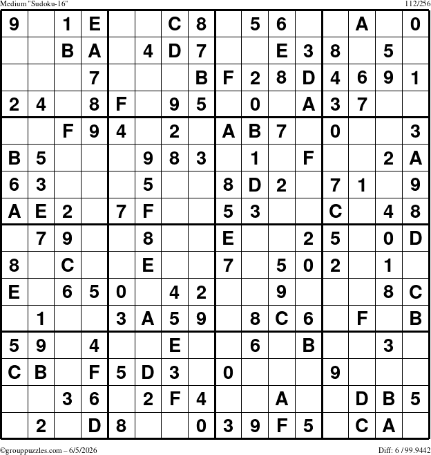 The grouppuzzles.com Medium Sudoku-16 puzzle for Friday June 5, 2026