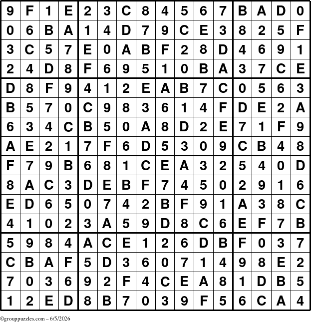 The grouppuzzles.com Answer grid for the Sudoku-16 puzzle for Friday June 5, 2026