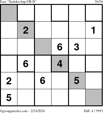 The grouppuzzles.com Easy Sudoku-6up-UR-D puzzle for Saturday February 24, 2024