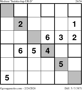 The grouppuzzles.com Medium Sudoku-6up-UR-D puzzle for Saturday February 24, 2024