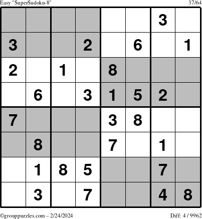 The grouppuzzles.com Easy SuperSudoku-8 puzzle for Saturday February 24, 2024