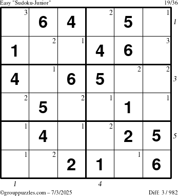 The grouppuzzles.com Easy Sudoku-Junior puzzle for Thursday July 3, 2025 with all 3 steps marked