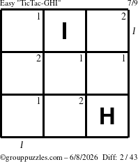 The grouppuzzles.com Easy TicTac-GHI puzzle for Monday June 8, 2026 with all 2 steps marked