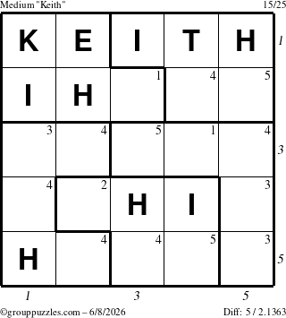 The grouppuzzles.com Medium Keith puzzle for Monday June 8, 2026, suitable for printing, with all 5 steps marked