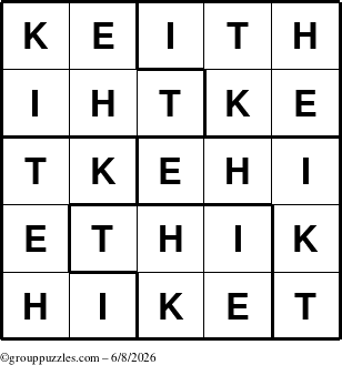 The grouppuzzles.com Answer grid for the Keith puzzle for Monday June 8, 2026