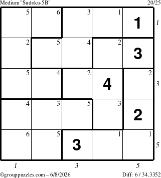 The grouppuzzles.com Medium Sudoku-5B puzzle for Monday June 8, 2026 with all 6 steps marked