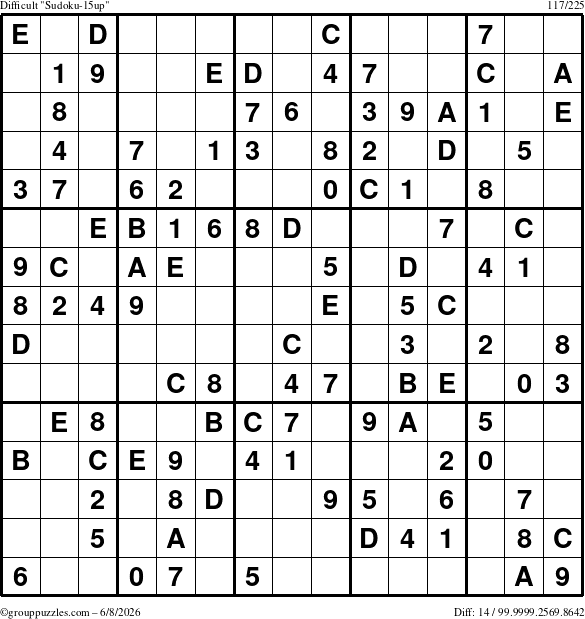 The grouppuzzles.com Difficult Sudoku-15up puzzle for Monday June 8, 2026