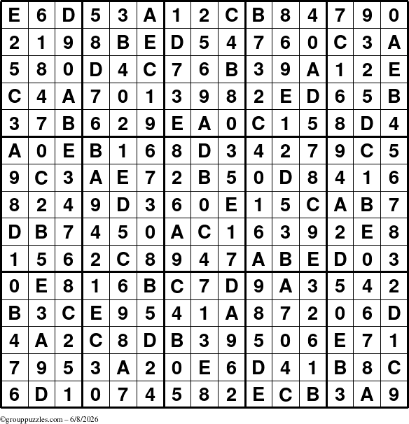 The grouppuzzles.com Answer grid for the Sudoku-15up puzzle for Monday June 8, 2026