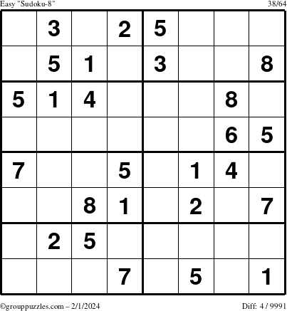 The grouppuzzles.com Easy Sudoku-8 puzzle for Thursday February 1, 2024