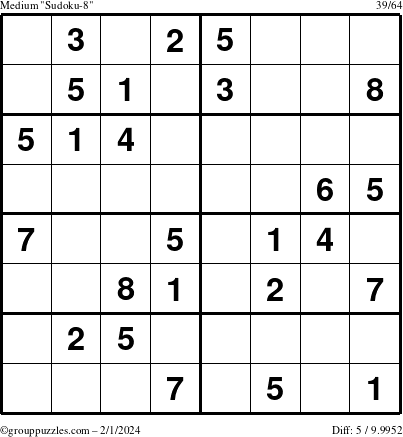 The grouppuzzles.com Medium Sudoku-8 puzzle for Thursday February 1, 2024