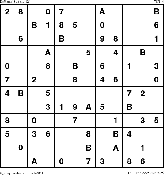 The grouppuzzles.com Difficult Sudoku-12 puzzle for Thursday February 1, 2024