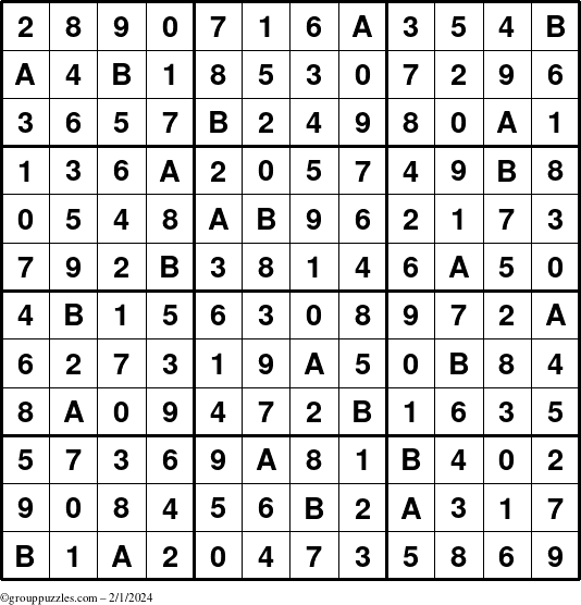 The grouppuzzles.com Answer grid for the Sudoku-12 puzzle for Thursday February 1, 2024