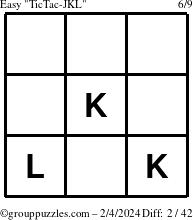 The grouppuzzles.com Easy TicTac-JKL puzzle for Sunday February 4, 2024