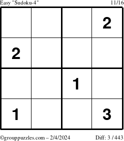 The grouppuzzles.com Easy Sudoku-4 puzzle for Sunday February 4, 2024