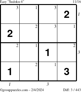 The grouppuzzles.com Easy Sudoku-4 puzzle for Sunday February 4, 2024 with all 3 steps marked