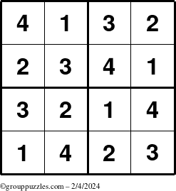The grouppuzzles.com Answer grid for the Sudoku-4 puzzle for Sunday February 4, 2024