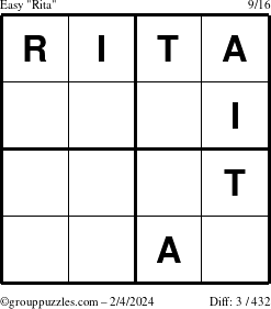 The grouppuzzles.com Easy Rita puzzle for Sunday February 4, 2024