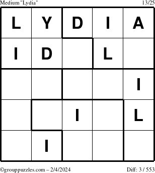 The grouppuzzles.com Medium Lydia puzzle for Sunday February 4, 2024