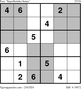 The grouppuzzles.com Easy SuperSudoku-Junior puzzle for Sunday February 4, 2024