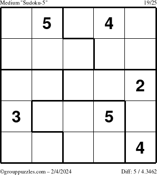 The grouppuzzles.com Medium Sudoku-5 puzzle for Sunday February 4, 2024