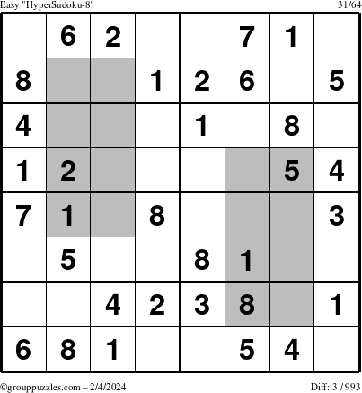 The grouppuzzles.com Easy HyperSudoku-8 puzzle for Sunday February 4, 2024