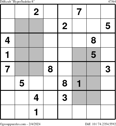 The grouppuzzles.com Difficult HyperSudoku-8 puzzle for Sunday February 4, 2024