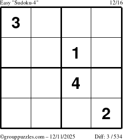 The grouppuzzles.com Easy Sudoku-4 puzzle for Thursday December 11, 2025