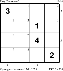 The grouppuzzles.com Easy Sudoku-4 puzzle for Thursday December 11, 2025 with all 3 steps marked