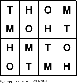 The grouppuzzles.com Answer grid for the Thom puzzle for Thursday December 11, 2025