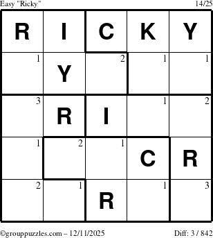The grouppuzzles.com Easy Ricky puzzle for Thursday December 11, 2025 with the first 3 steps marked