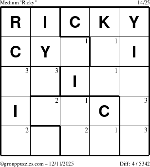 The grouppuzzles.com Medium Ricky puzzle for Thursday December 11, 2025 with the first 3 steps marked