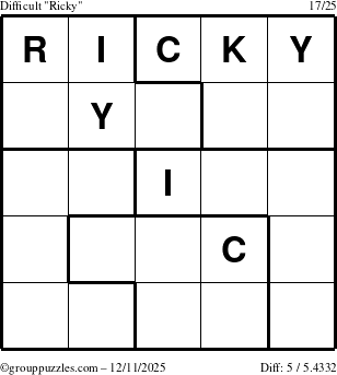 The grouppuzzles.com Difficult Ricky puzzle for Thursday December 11, 2025