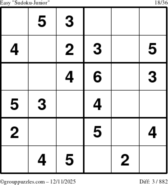 The grouppuzzles.com Easy Sudoku-Junior puzzle for Thursday December 11, 2025