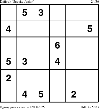 The grouppuzzles.com Difficult Sudoku-Junior puzzle for Thursday December 11, 2025