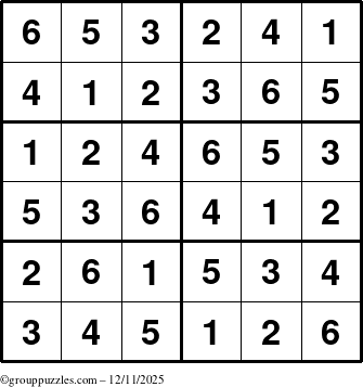 The grouppuzzles.com Answer grid for the Sudoku-Junior puzzle for Thursday December 11, 2025