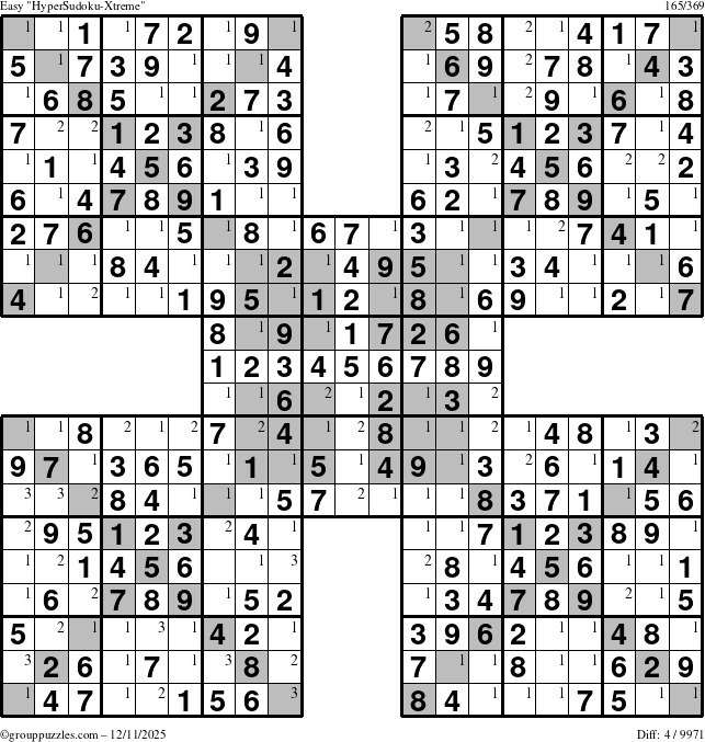 The grouppuzzles.com Easy cover-HyperXtreme puzzle for Thursday December 11, 2025 with the first 3 steps marked