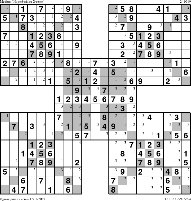 The grouppuzzles.com Medium cover-HyperXtreme puzzle for Thursday December 11, 2025 with the first 3 steps marked
