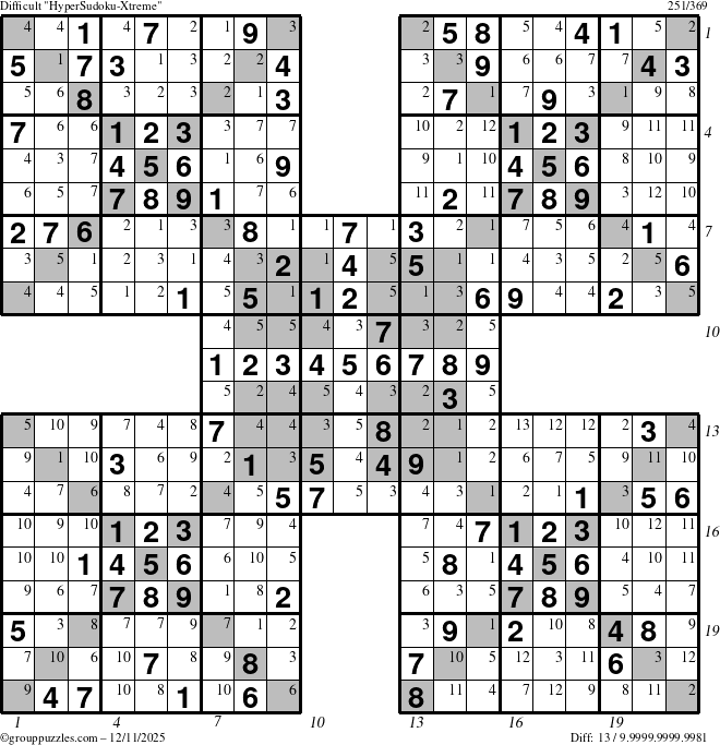 The grouppuzzles.com Difficult cover-HyperXtreme puzzle for Thursday December 11, 2025 with all 13 steps marked